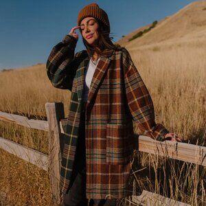 Dressed in LALA Scorpio 2.0 Half + Half Oversized Coat in Pine + Brown L, XL, 1X